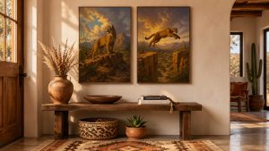 A vertical pair brings presence to narrow spaces — entryways, hallways, and the walls between windows.